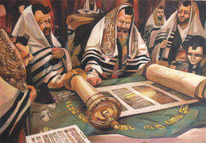 Jews around a Torah scroll